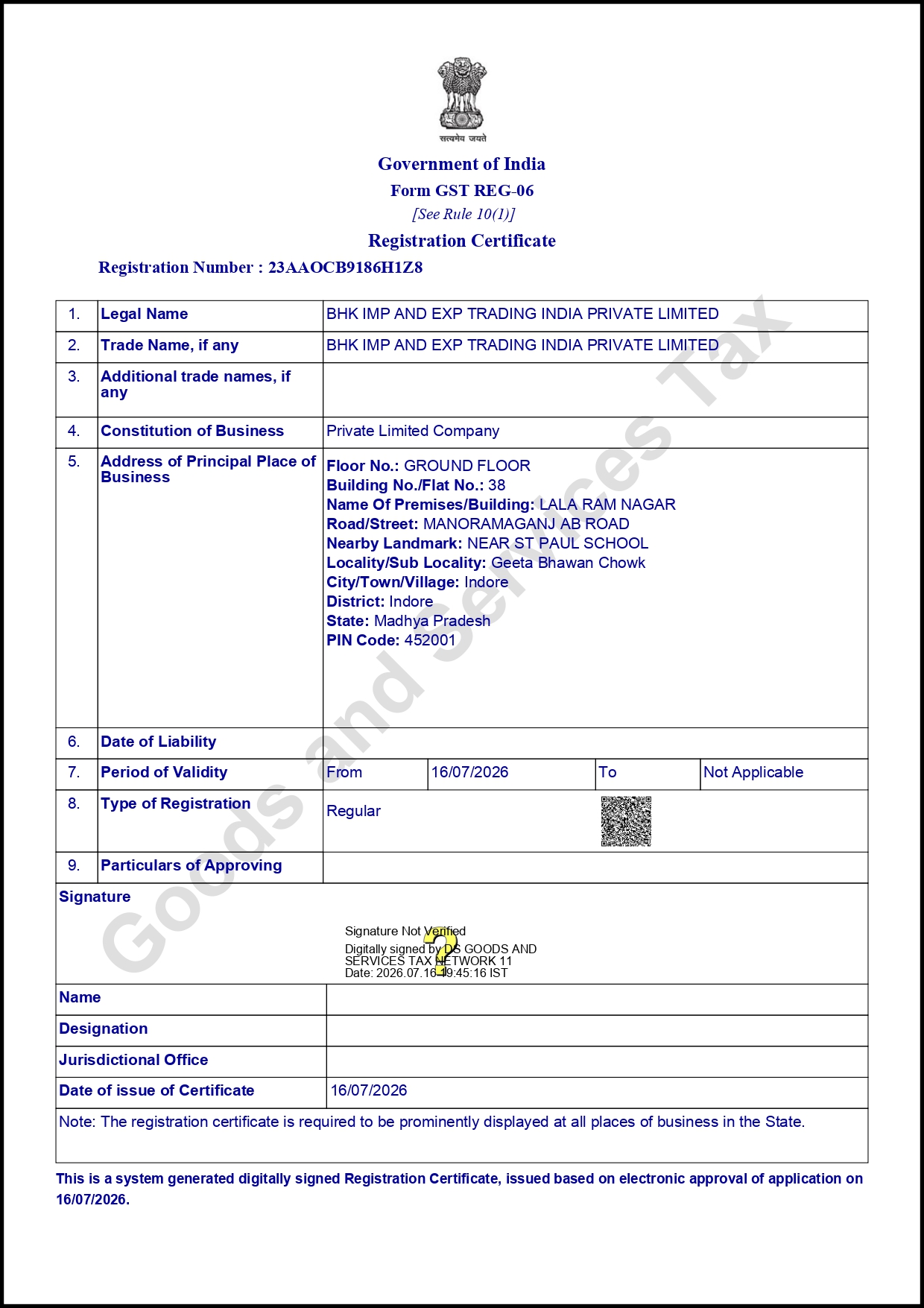GST Registration Certificate